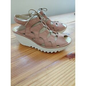 Fly London Yuke Gladiator Wedge Sandals Dusty Rose Size 9.5 US 40 EU Gently Worn